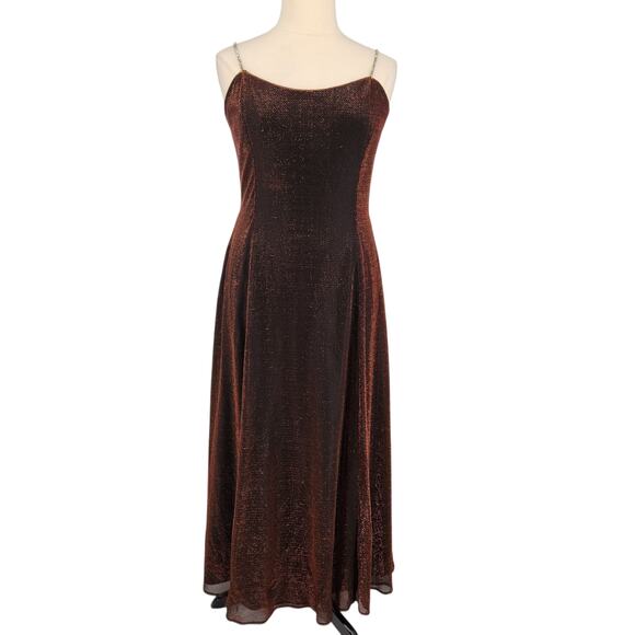 Vintage Scott McClintock Iridescent Gown Rhinestone Straps Copper Black Shimmer